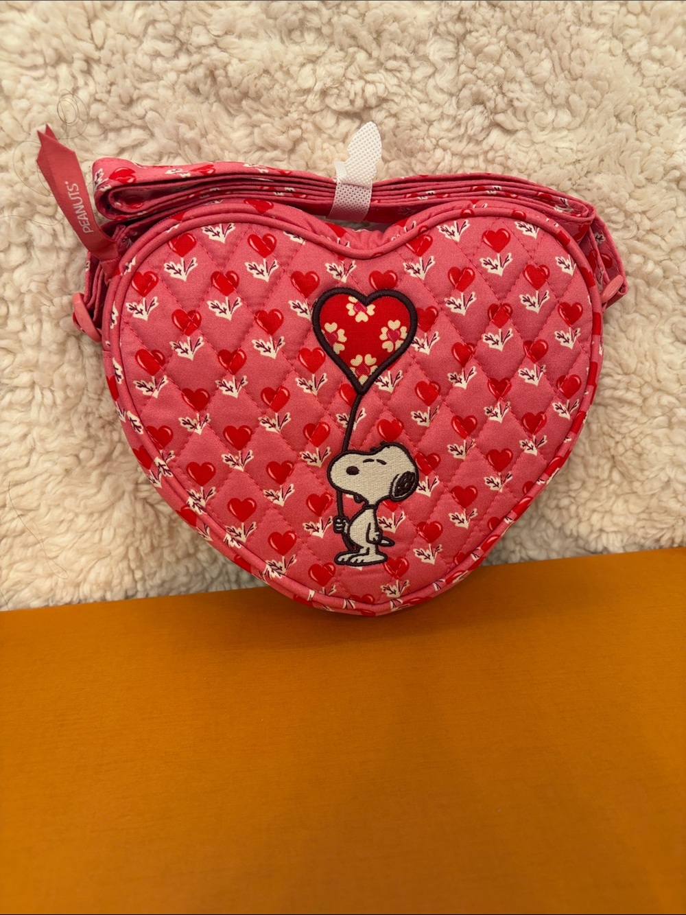 Vera Bradley Peanuts Quilted Heart Crossbody Bag - Pink with Red Hearts